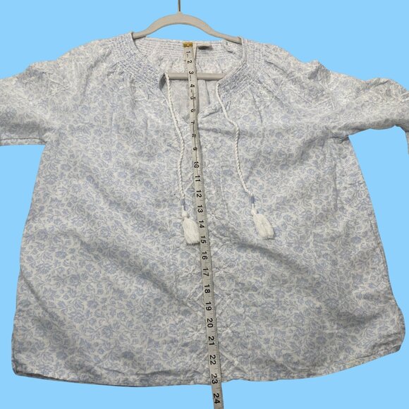 Joie Blue Floral Embroidered peasant cottage tassel Blouse S Linen & Cotton Blen - Picture 9 of 10